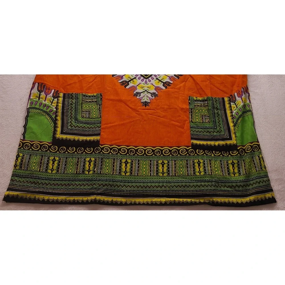 Jackpot Dashiki Shirt Orange‎ Cotton African Print V-Neck Tunic One Size OSFM